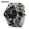 SANDA 2183 Electronic Watch Fashion Military Camo Waterproof Outdoors Sports Digital Display Silicone Strap Wristwatchs for Men