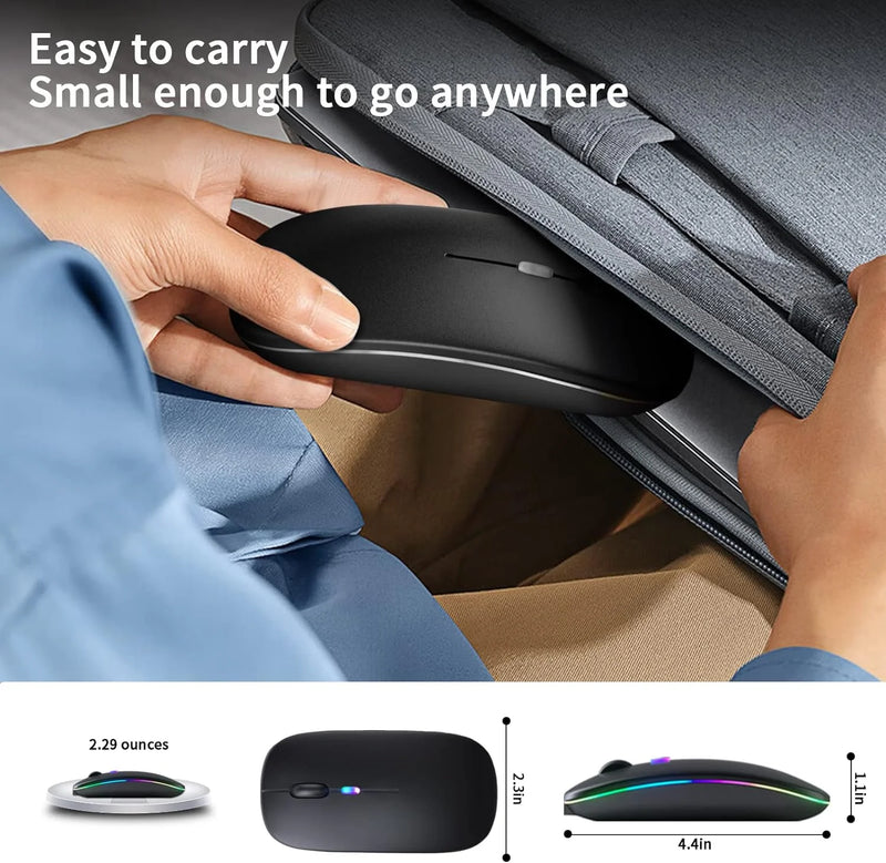 Wireless Bluetooth Mouse, Rechargeable LED Bluetooth 5.2 and USB Receiver Portable Silent Mouse,for Laptop/Desktop/Tablet