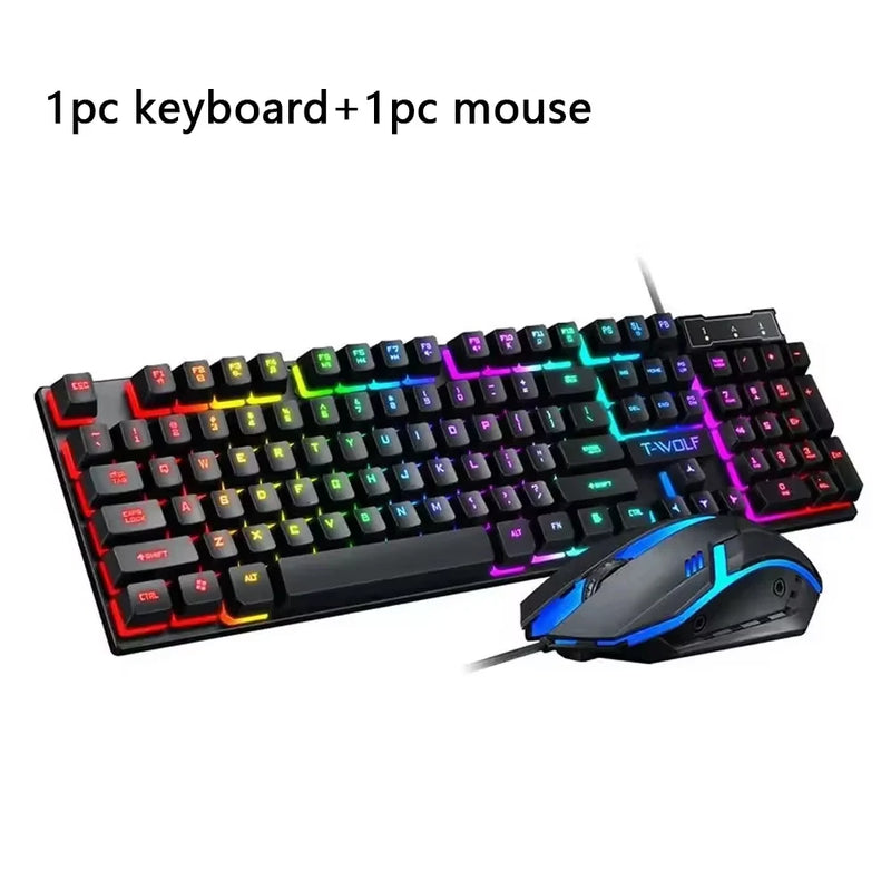 Teclado para jogos Teclado para jogadores com retroiluminação USB RGB 104 Teclas de borracha com fio Teclado russo ergonômico para PC Laptop