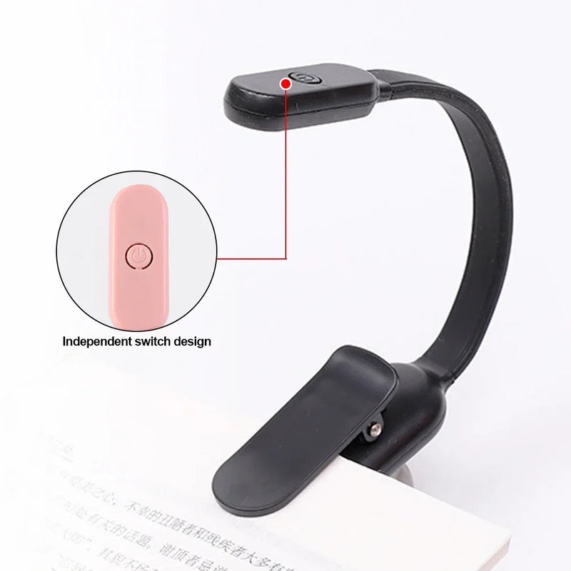 Mini LED Book Night 3 Brightness Adjustable USB Rechargeable Clip-On Study Reading Lamp for Travel Bedroom Dormitory Reading