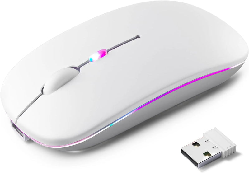 Wireless Bluetooth Mouse, Rechargeable LED Bluetooth 5.2 and USB Receiver Portable Silent Mouse,for Laptop/Desktop/Tablet