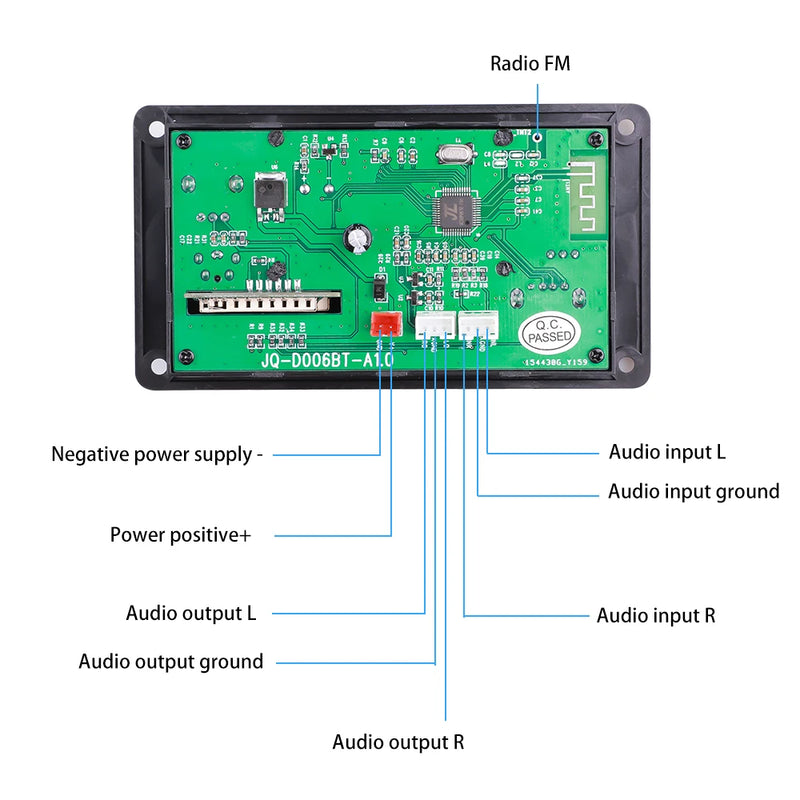 Handsfree Bluetooth 5.0 MP3 Decoder Board DC 12V DIY MP3 Player Audio USB TF FM AUX For Music Subwoofer Speakers Volume Control