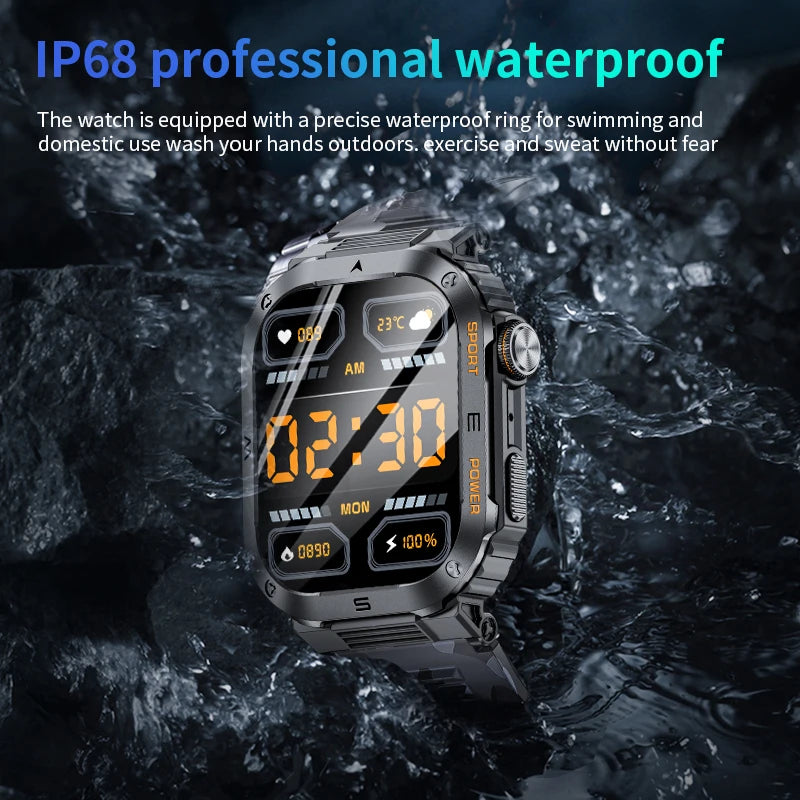 LIGE 2024 Relógio inteligente militar resistente e durável IP68 à prova d'água 2,01 '' HD Display Bluetooth Voice Smart Watch para Android IOS