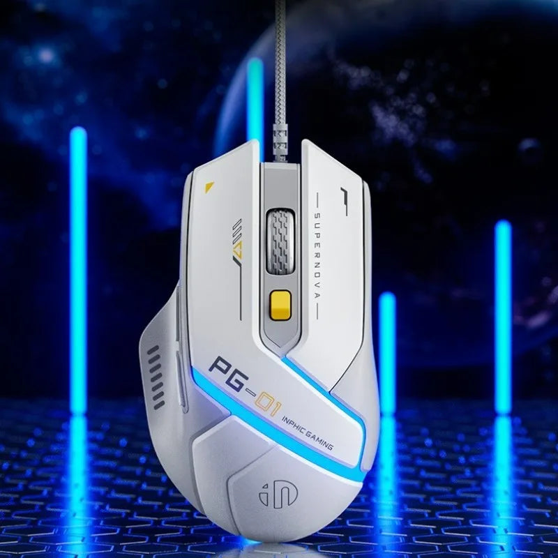 Inphic Pg1 Wired Mouse Gaming Mouse RGB Light Emitting   Macro Programming 12800DPI  6 Keys Computer Mouse 1000hz Polling Rate