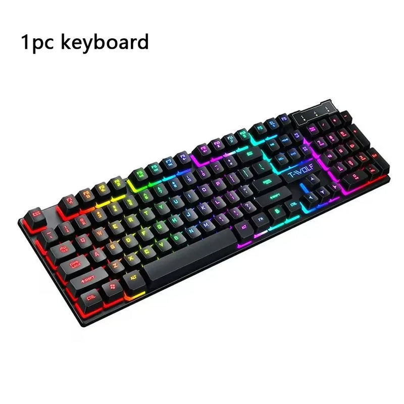 Teclado para jogos Teclado para jogadores com retroiluminação USB RGB 104 Teclas de borracha com fio Teclado russo ergonômico para PC Laptop