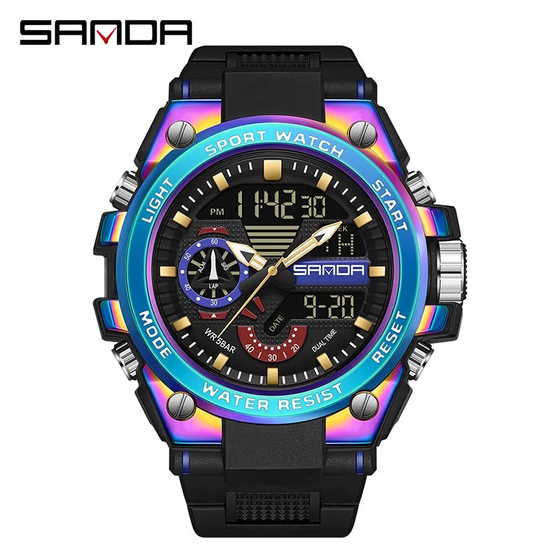 Sanda Men's Digital Fashion Waterproof Outdoor Sports Multifunctional Electronic Watch SD3302-12