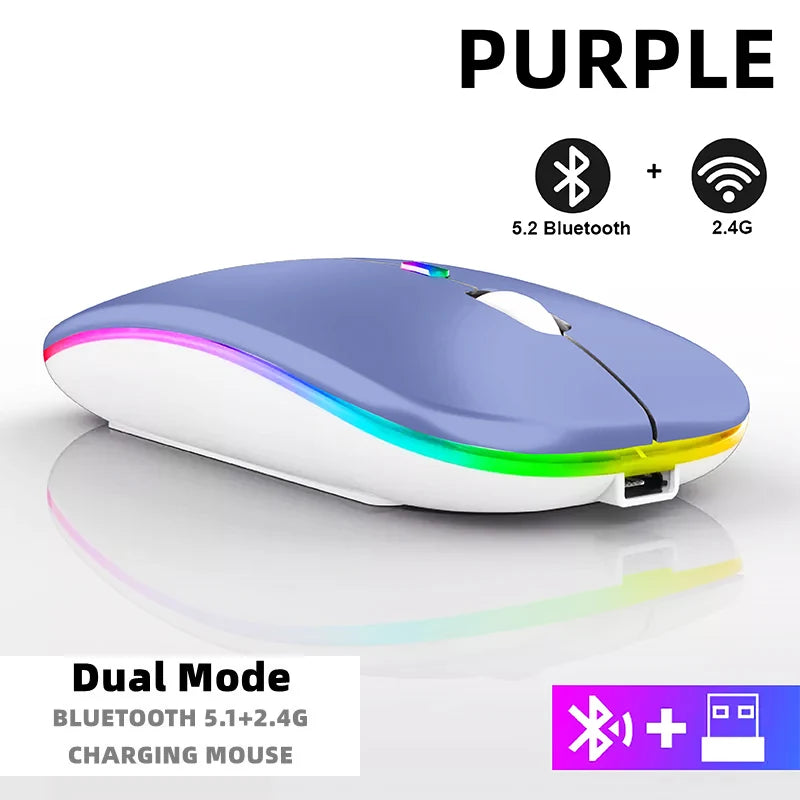 Rechargeable Bluetooth Wireless Mouse with 2.4GHz USB RGB 1600DPI Mouse for Computer Laptop Tablet PC Macbook Gaming Mouse Gamer