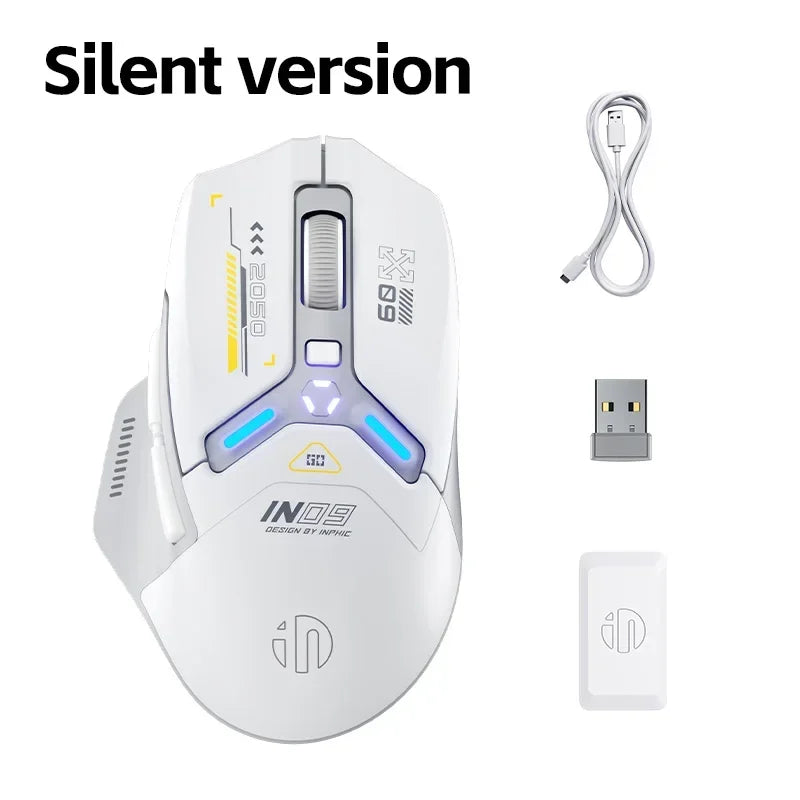 INPHIC IN9 Mouse sem fio Bluetooth para jogos, três modos, ergonômico, macro RGB, PUBG/LOL/CSGO, desktop, notebook, universal, 10000DPI