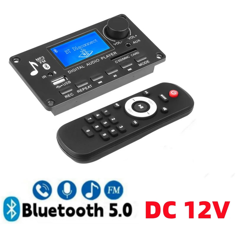 Handsfree Bluetooth 5.0 MP3 Decoder Board DC 12V DIY MP3 Player Audio USB TF FM AUX For Music Subwoofer Speakers Volume Control