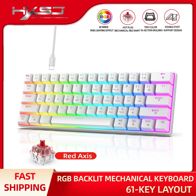 Teclado gamer com fio 60%, mini teclado ultracompacto com retroiluminação RGB, teclado compacto pequeno e à prova d'água de 61 teclas para jogadores de PC/Mac