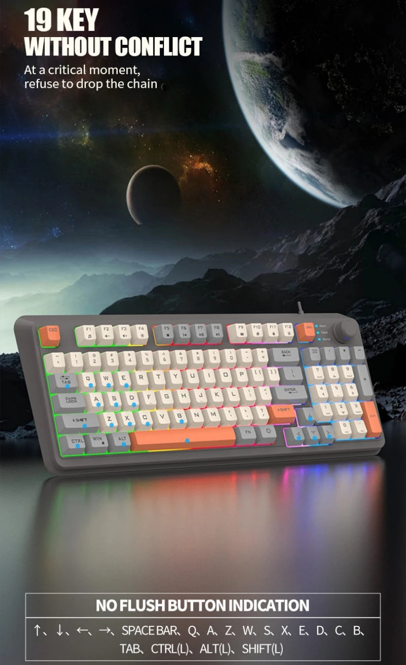 Teclado 94 Teclas 90% Layout Espanhol Russo Coreano Árabe Teclado USB Com Fio K82 RGB Luz Botão de Volume Ergonomia Jogos Escritório