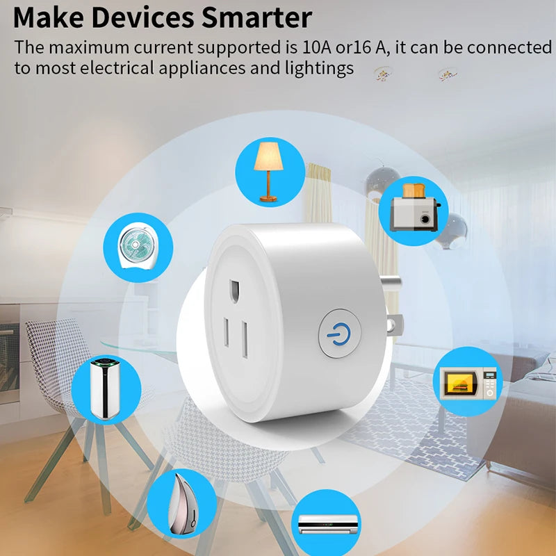 Tomada inteligente wi-fi 10a, plugue americano, aplicativo de telefone, controle remoto de voz, 100-240v, temporizador sem fio, tomada para alexa, google home auto