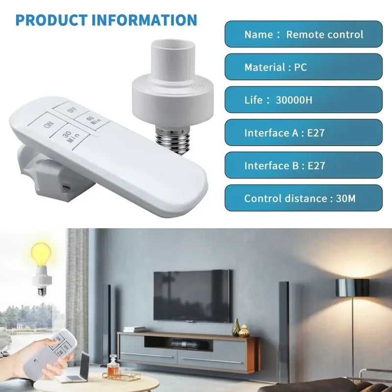 E27 Interruptor de Temporizador Inteligente Controle Remoto Sem Fio AC85-265V 10m Alcance Suporte de Lâmpada ON Off Base de Lâmpada Soquete Inteligente