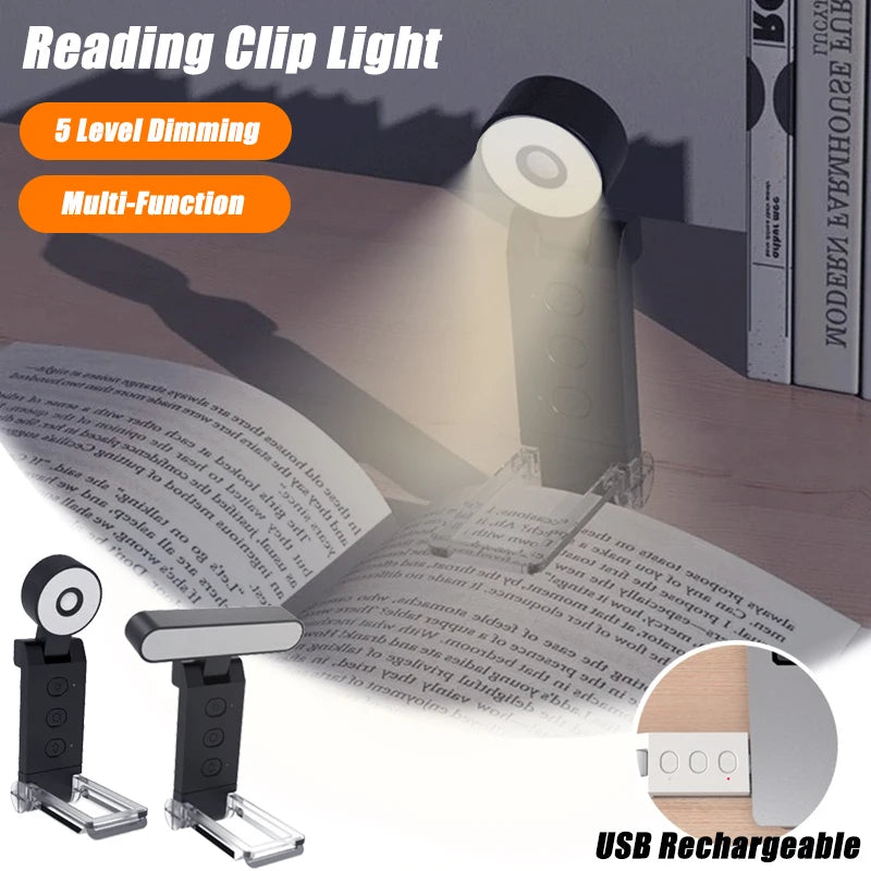 Lâmpada de leitura LED para livros, clipe de livro portátil, luzes noturnas LED com carregamento, clipe de proteção para os olhos para quarto, 360°, lâmpada de livro LED flip