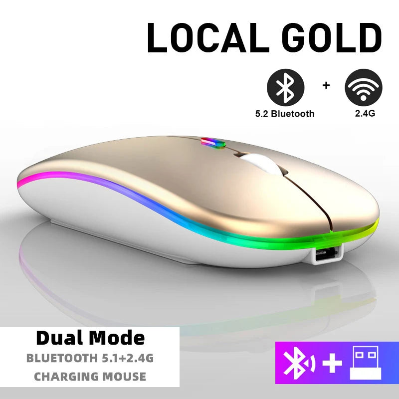 Rechargeable Bluetooth Wireless Mouse with 2.4GHz USB RGB 1600DPI Mouse for Computer Laptop Tablet PC Macbook Gaming Mouse Gamer