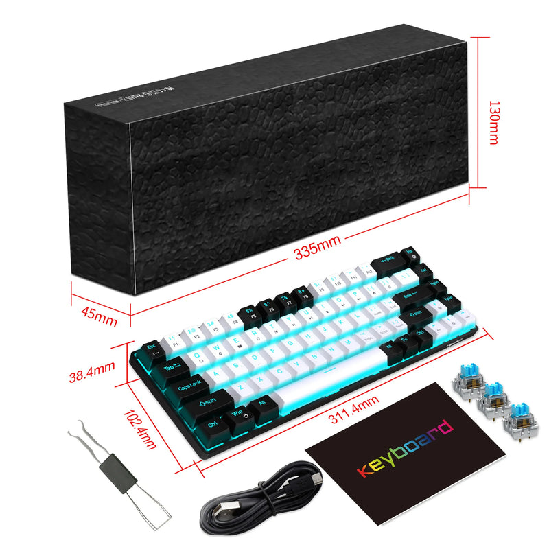 Teclado mecânico de 68 teclas ergonômico RGB retroiluminado LED Hot Swappable Blue Switch teclado para jogos para PC laptop escritório