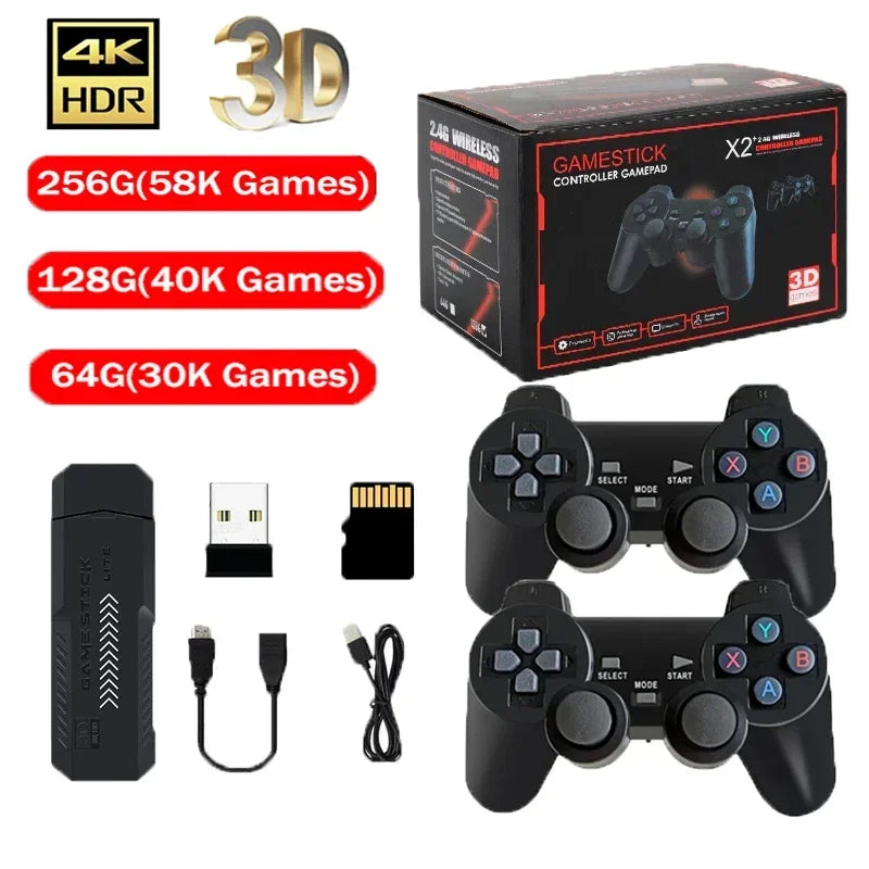 X2 Plus 256G 50000 Game GD10 Pro 4K Game Stick 3D HD Retro Video Game Console Wireless Controller TV 50 Emulator For PS1/N64/DC