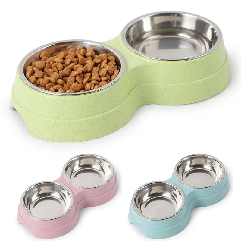 Tigelas Duplas para Animais de Estimação Comida para Cachorro Alimentador de Água Aço Inoxidável Prato para Beber Alimentos para Gatos Filhotes Suprimentos para Alimentação de Cães Pequenos Acessórios para Cães