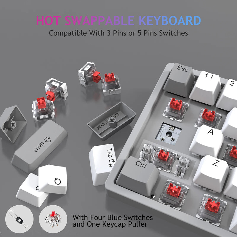 AULA F3261 RGB efeito USB Mini teclado mecânico para jogos Interruptor vermelho 61 teclas com fio Cabo destacável separado para Mac Windows