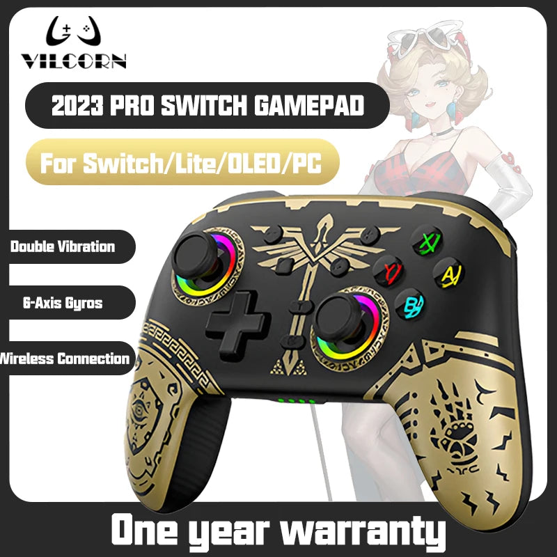 S08 Switch PRO Wireless Bluetooth Gamepad Blackgold Somatosensory Vibration One-click Wake Up Simulator Game