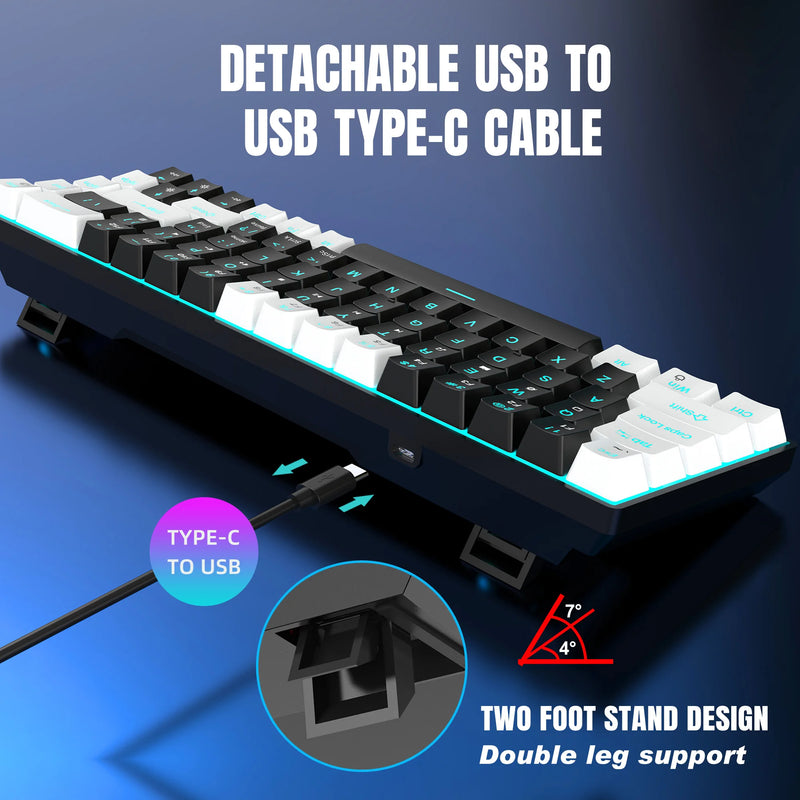 Teclado mecânico de 68 teclas ergonômico RGB retroiluminado LED Hot Swappable Blue Switch teclado para jogos para PC laptop escritório