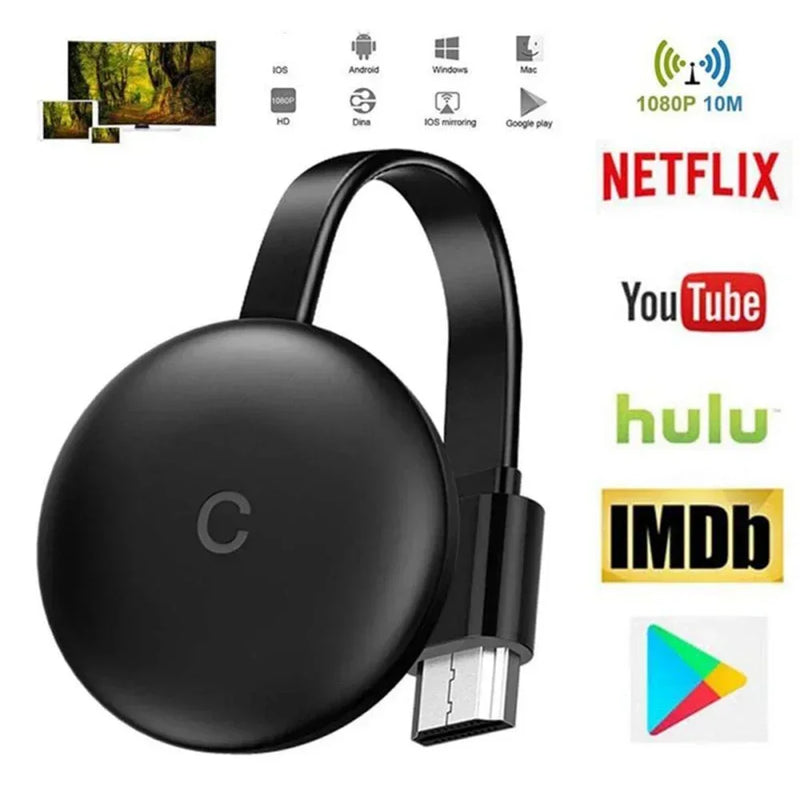 Dongle de exibição sem fio WiFi 5G/2.4G, espelhamento de tela 1080P HD TV G12 TV Stick para Chromecast 4K HD HDMI compatível com reprodutor de mídia