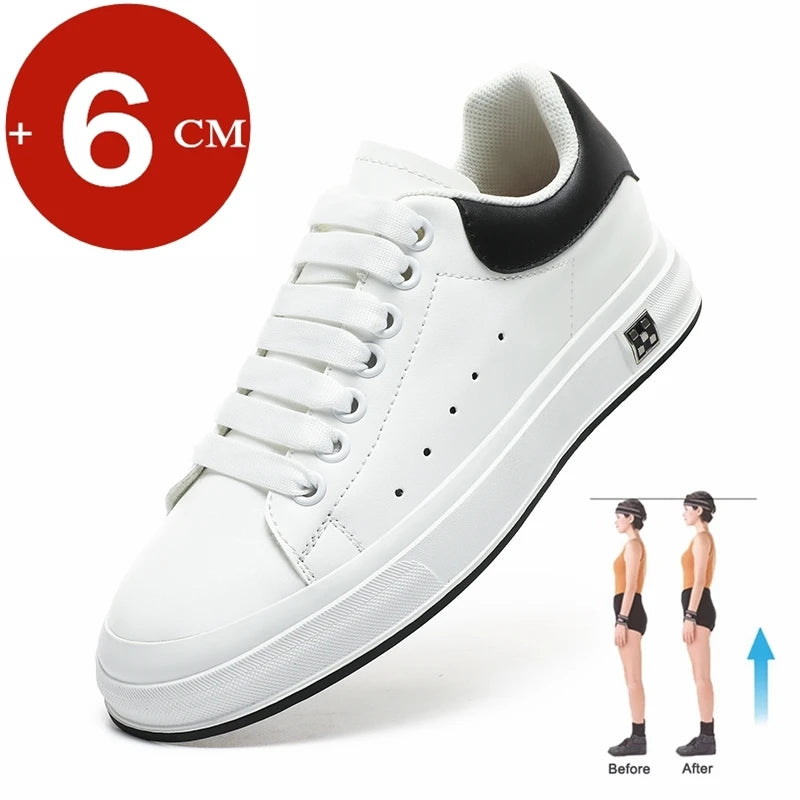 Tênis Casual Lift Masculino Elevator Shoes Altura Aumento Palmilha 6cm Branco Preto Sapatos Mais Altos Masculino Moda Esportiva Plus Size 37-46