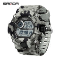 SANDA 2183 Electronic Watch Fashion Military Camo Waterproof Outdoors Sports Digital Display Silicone Strap Wristwatchs for Men