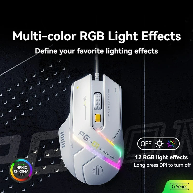 Inphic Pg1 Wired Mouse Gaming Mouse RGB Light Emitting   Macro Programming 12800DPI  6 Keys Computer Mouse 1000hz Polling Rate