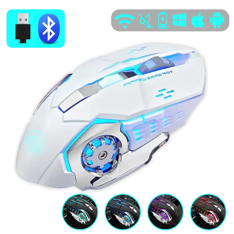 Mouse para jogos 2.4G Bluetooth sem fio recarregável mouse para laptop RGB retroiluminação e-sports mouse mecânico para computador PC Gamer