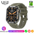 LIGE 2024 Relógio inteligente militar resistente e durável IP68 à prova d'água 2,01 '' HD Display Bluetooth Voice Smart Watch para Android IOS