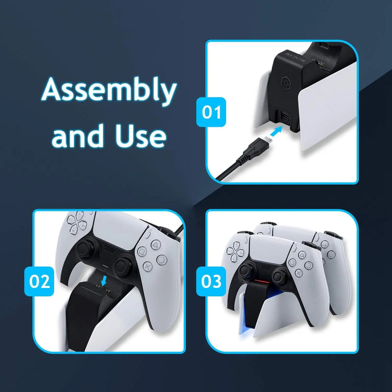 Ps5 Controller Charging Station with Dual Fast Charger Dock for PS5 DualSense Wireless Controller with LED Charging Indicators