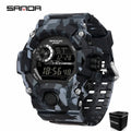 SANDA 2183 Electronic Watch Fashion Military Camo Waterproof Outdoors Sports Digital Display Silicone Strap Wristwatchs for Men