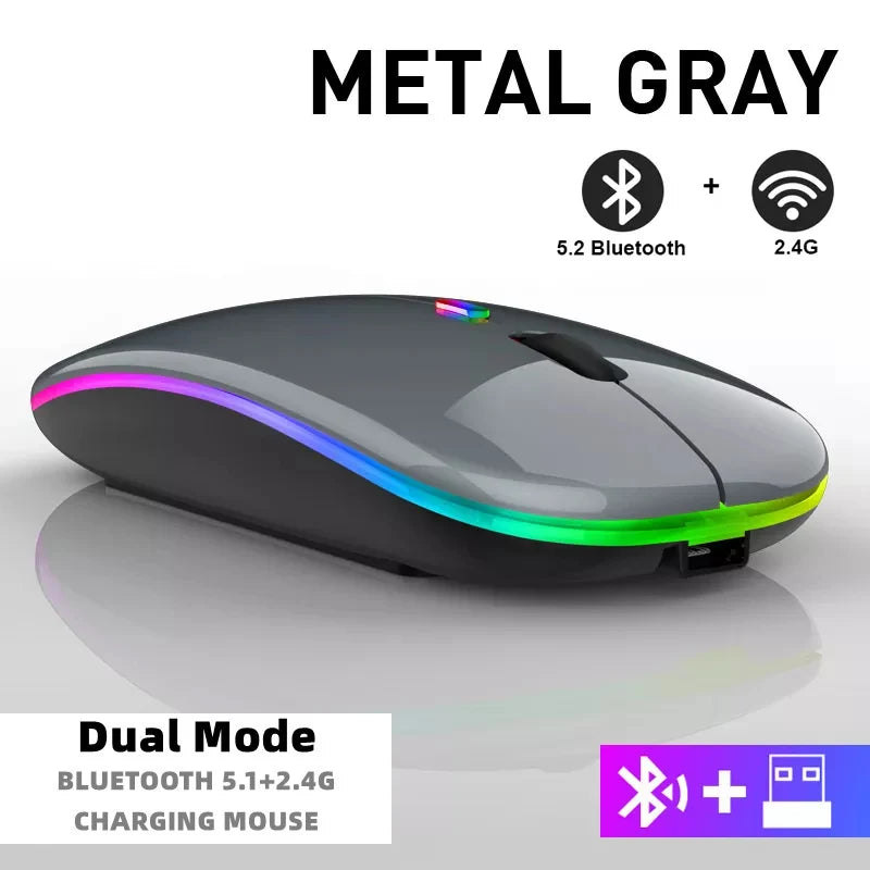 Rechargeable Bluetooth Wireless Mouse with 2.4GHz USB RGB 1600DPI Mouse for Computer Laptop Tablet PC Macbook Gaming Mouse Gamer