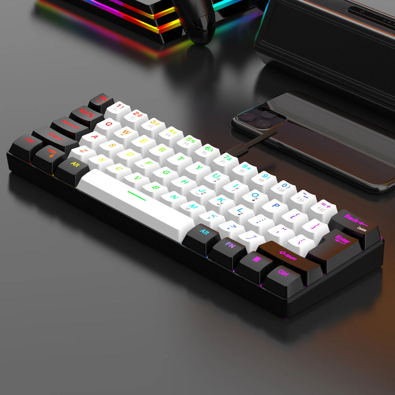 Teclado gamer com fio 60%, mini teclado ultracompacto com retroiluminação RGB, teclado compacto pequeno e à prova d'água de 61 teclas para jogadores de PC/Mac