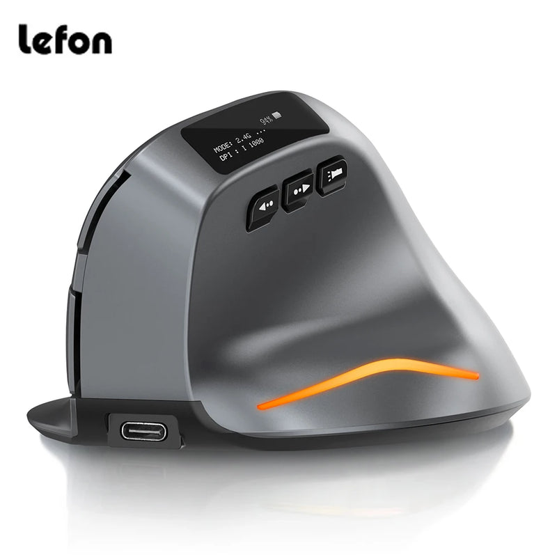 Lefon Bluetooth Vertical Mouse Sem Fio Ergonômico Mouse com Tela OLED RGB USB Óptico Recarregável Mouse para PC Laptop Jogos