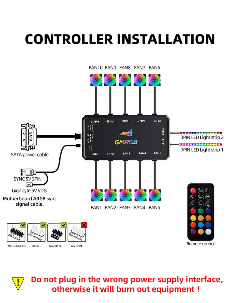 GMRGB 120 mm Ventilador de gabinete para computador gamer RGB 12v Dissipador de calor aura sync Cooler argb Silent controller