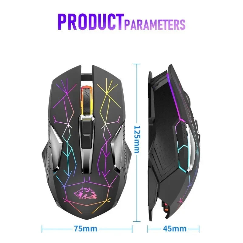 X18 Wireless Gaming Mouse Rechargeable with Rainbow RGB Backlit Optical Sensor and 3 DPI Ergonomic Gamer Mice for Windows Mac