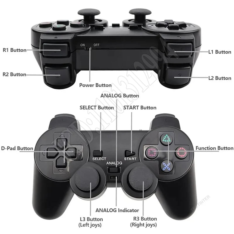 1 Peça 2.4g Controlador de jogo sem fio para ps2 dupla vibração à prova de choque cor transparente controle de jogo bluetooth