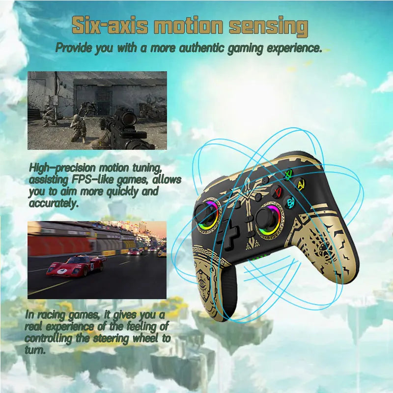 S08 Switch PRO Wireless Bluetooth Gamepad Blackgold Somatosensory Vibration One-click Wake Up Simulator Game