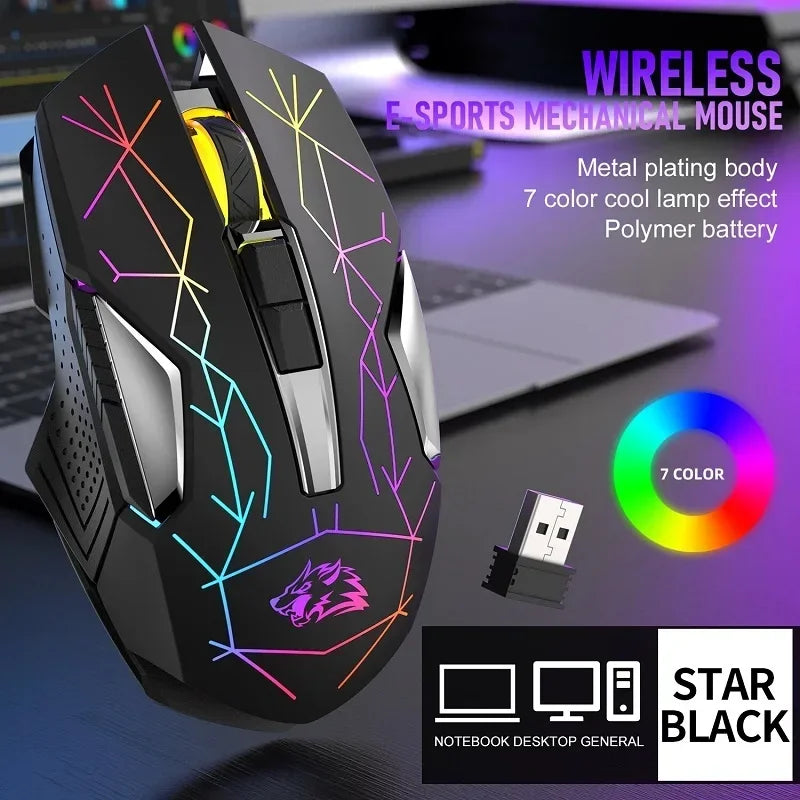 X18 Wireless Gaming Mouse Rechargeable with Rainbow RGB Backlit Optical Sensor and 3 DPI Ergonomic Gamer Mice for Windows Mac