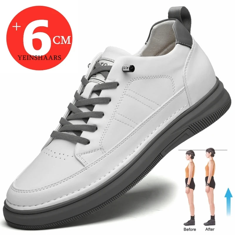 Sapatos casuais masculinos com elevador, sapatos com aumento de altura para homens, sapatos brancos com aumento de altura, sapatos pretos de 6 cm de altura, tênis com elevação