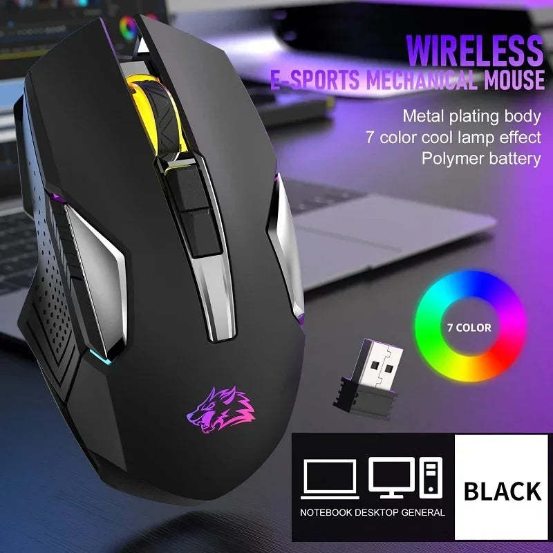 X18 Wireless Gaming Mouse Rechargeable with Rainbow RGB Backlit Optical Sensor and 3 DPI Ergonomic Gamer Mice for Windows Mac