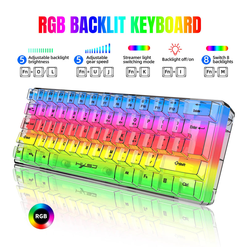 Teclado gamer com fio 60%, mini teclado ultracompacto com retroiluminação RGB, teclado compacto pequeno e à prova d'água de 61 teclas para jogadores de PC/Mac