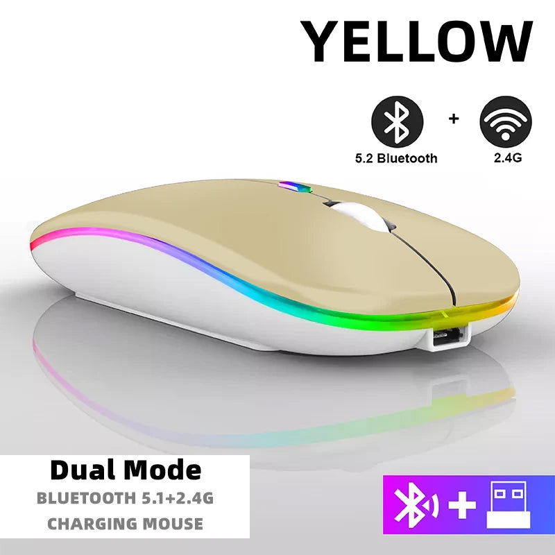 Rechargeable Bluetooth Wireless Mouse with 2.4GHz USB RGB 1600DPI Mouse for Computer Laptop Tablet PC Macbook Gaming Mouse Gamer