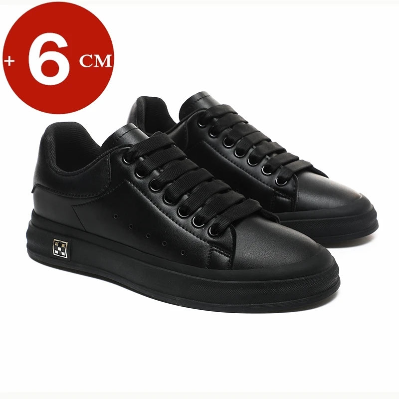 Tênis Casual Lift Masculino Elevator Shoes Altura Aumento Palmilha 6cm Branco Preto Sapatos Mais Altos Masculino Moda Esportiva Plus Size 37-46