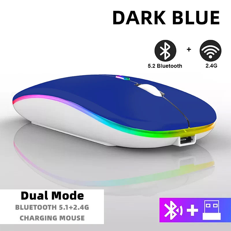 Rechargeable Bluetooth Wireless Mouse with 2.4GHz USB RGB 1600DPI Mouse for Computer Laptop Tablet PC Macbook Gaming Mouse Gamer