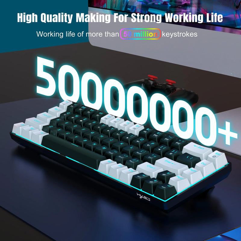 Teclado mecânico de 68 teclas ergonômico RGB retroiluminado LED Hot Swappable Blue Switch teclado para jogos para PC laptop escritório