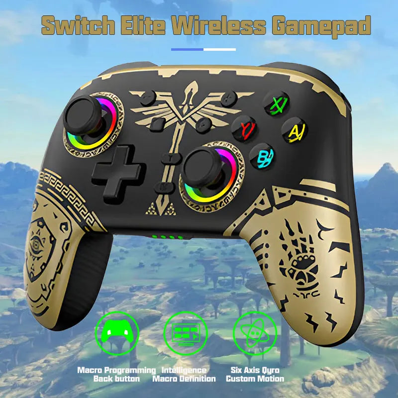 S08 Switch PRO Wireless Bluetooth Gamepad Blackgold Somatosensory Vibration One-click Wake Up Simulator Game